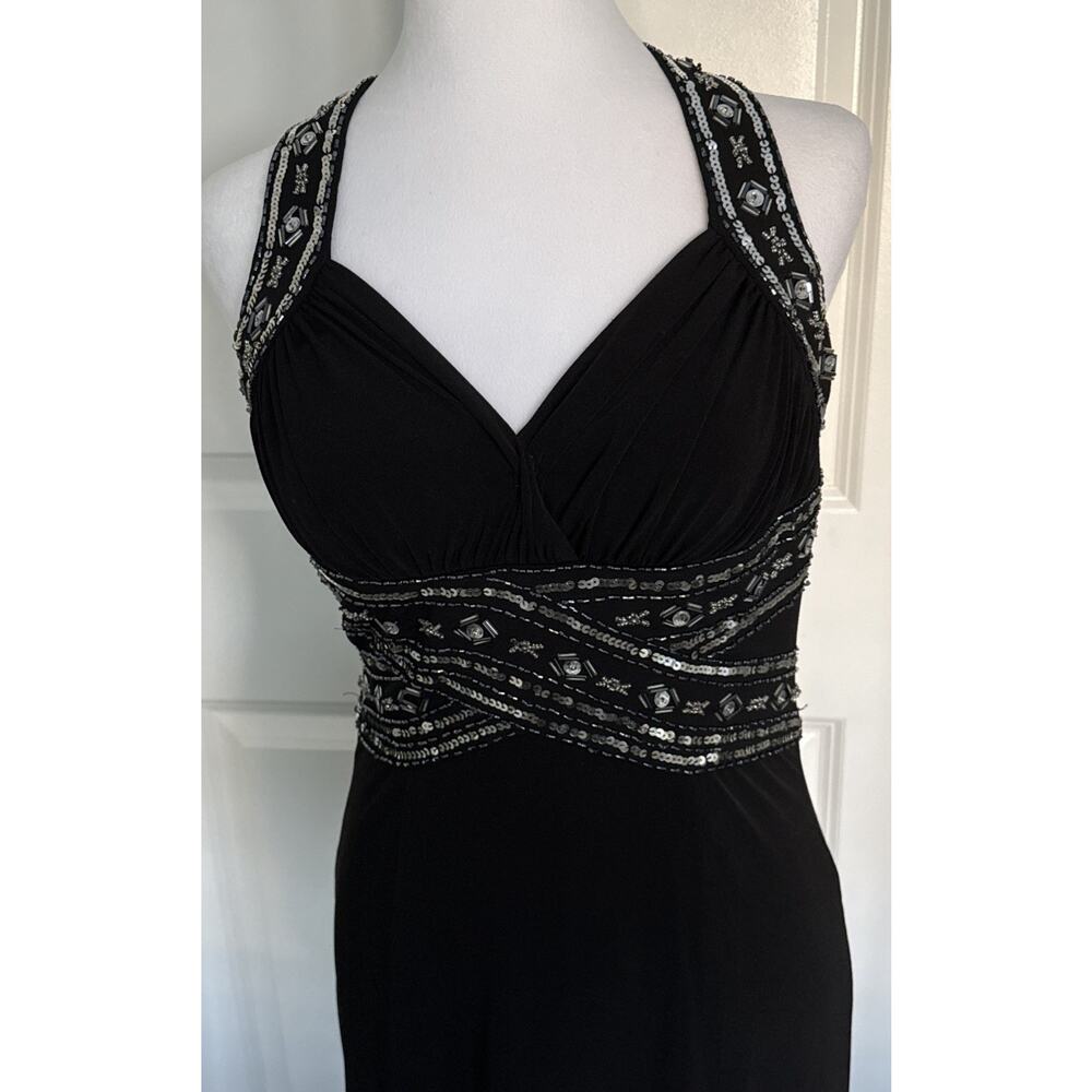 Adrianna Papell Haley Logan Black Beaded Gown Dress Size 5/6 Open Back - Picture 5 of 10